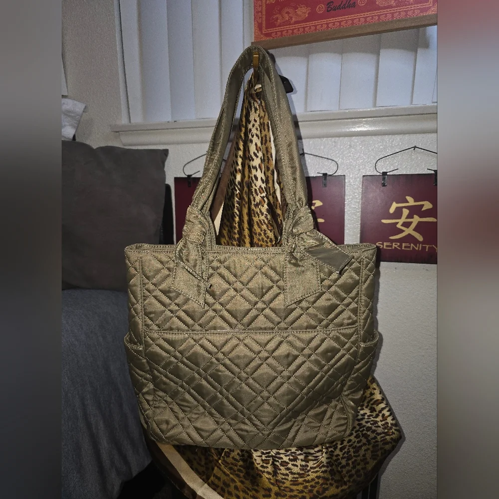 Calvin Klein Quilted Drab Olive Green Tote Bag - Picture 2 of 10